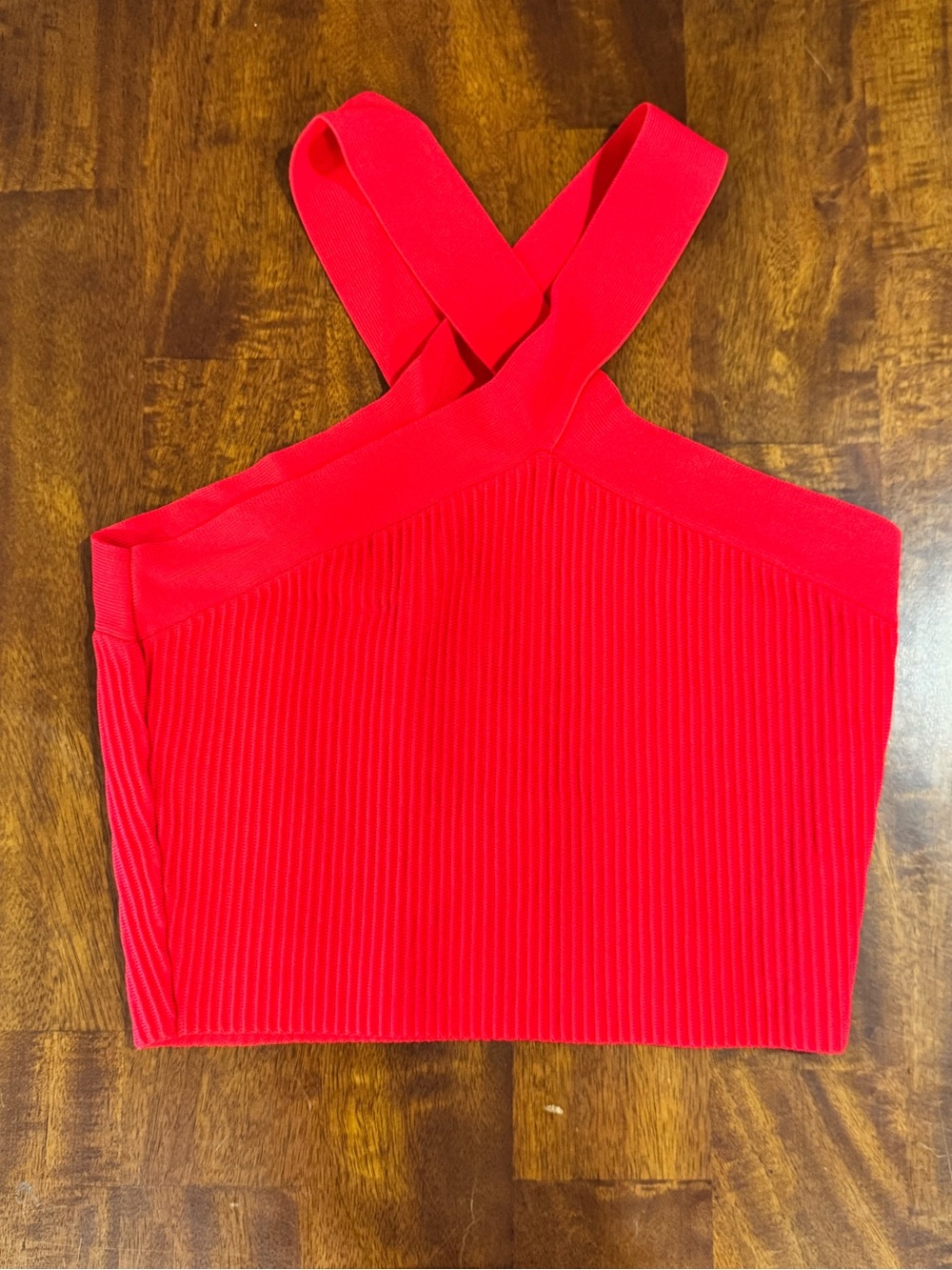 Women’s Red Ribbed Halter Crop Top - Picture 2 of 7